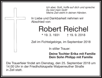 Traueranzeige von Robert Reichel von Frankenpost