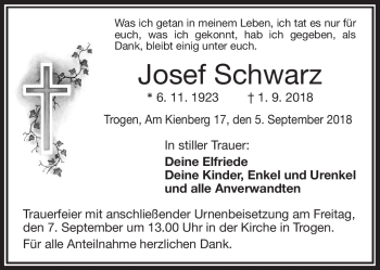 Traueranzeige von Josef Schwarz von Frankenpost