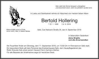Traueranzeige von Bertold Hollering von Frankenpost