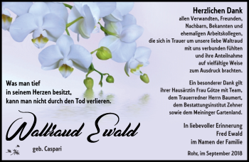 Traueranzeige von Waltraud Ewald von Südthüringer Presse