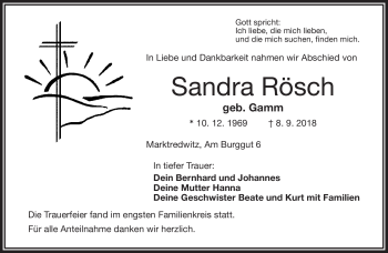 Traueranzeige von Sandra Rösch von Frankenpost