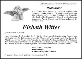 Traueranzeige von Elsbeth Witter von Südthüringer Presse