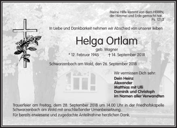 Traueranzeige von Helga Ortlam von Frankenpost