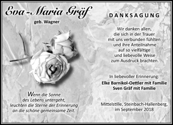 Traueranzeige von Eva-Maria Gräf von Südthüringer Presse