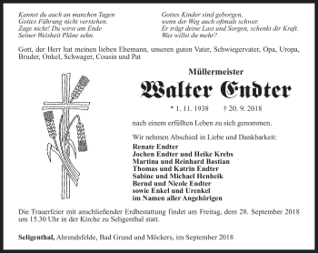 Traueranzeige von Walter Endter von Südthüringer Presse