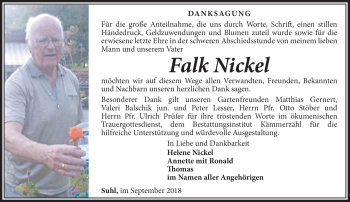 Traueranzeige von Falk Nickel von Südthüringer Presse