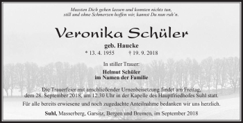 Traueranzeige von Veronika Schüler von Südthüringer Presse