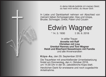 Traueranzeige von Edwin Wagner von Neue Presse Coburg