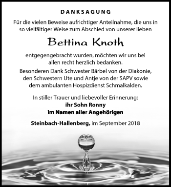 Traueranzeige von Bettina Knoth von Südthüringer Presse