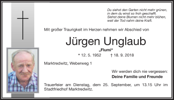 Traueranzeige von Jürgen Unglaub von Frankenpost
