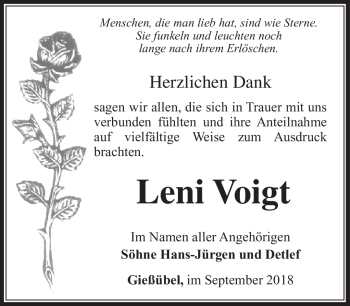 Traueranzeige von Leni Voigt von Südthüringer Presse