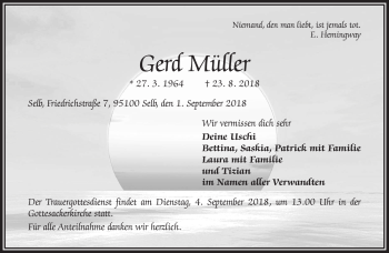 Traueranzeige von Gerd Müller von Frankenpost