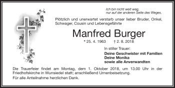 Traueranzeige von Manfred Burger von Frankenpost