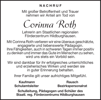 Traueranzeige von Corinna Roth von Südthüringer Presse