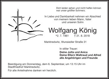 Traueranzeige von Wolfgang König von Frankenpost