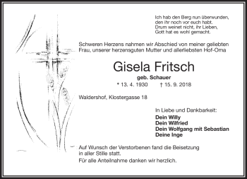 Traueranzeige von Gisela Fritsch von Frankenpost