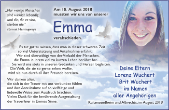 Traueranzeige von Emma Wuchert von Südthüringer Presse