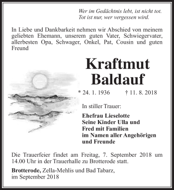 Traueranzeige von Kraftmut Baldauf von Südthüringer Presse