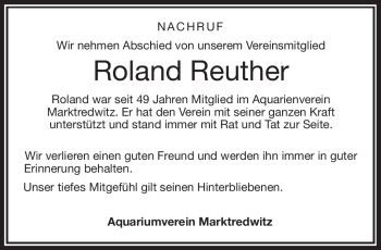 Traueranzeige von Roland Reuther von Frankenpost