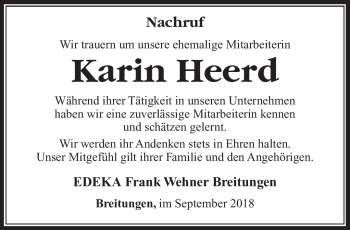 Traueranzeige von Karin Heerd von Südthüringer Presse
