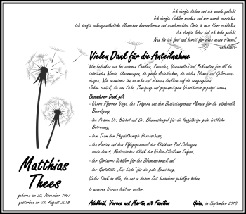 Traueranzeige von Matthias Thees von Südthüringer Presse
