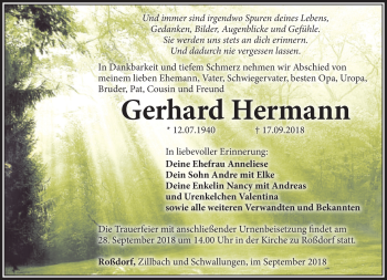 Traueranzeige von Gerhard Hermann von Südthüringer Presse