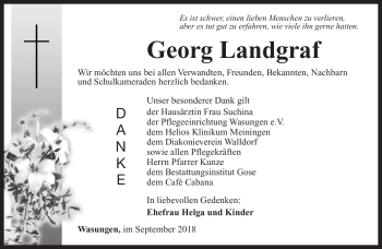 Traueranzeige von Georg Landgraf von Südthüringer Presse