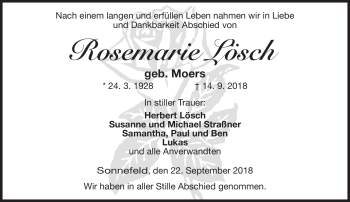 Traueranzeige von Rosemarie Lösch von Neue Presse Coburg