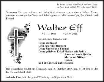 Traueranzeige von Walter Eff von Südthüringer Presse