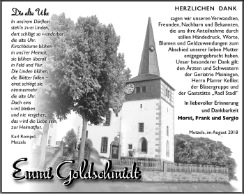 Traueranzeige von Emmi Goldschmidt von Südthüringer Presse