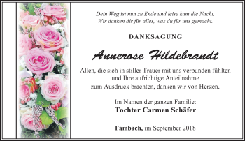 Traueranzeige von Annerose Hildebrand von Südthüringer Presse