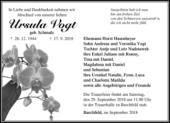 Traueranzeige von Ursula Vogt von Südthüringer Presse