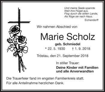 Traueranzeige von Marie Scholz von Frankenpost