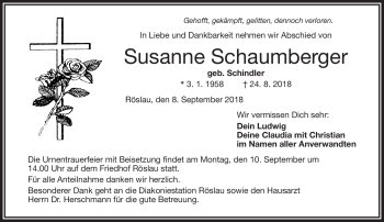Traueranzeige von Susanne Schaumberger von Frankenpost