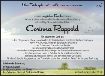 Traueranzeige von Corinna Rappold von Südthüringer Presse