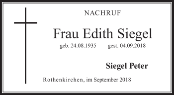 Traueranzeige von Edith Siegel von Neue Presse Coburg