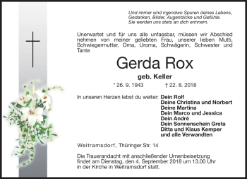 Traueranzeige von Gerda Rox von Neue Presse Coburg