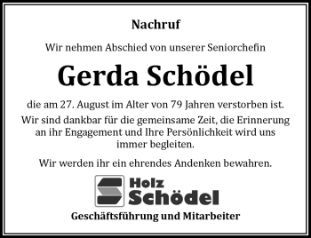 Traueranzeige von Gerda Schödel von Frankenpost