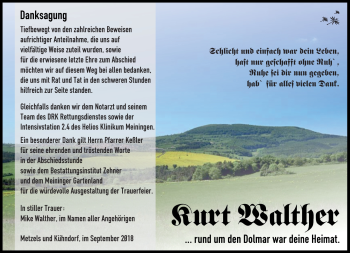 Traueranzeige von Kurt Walther von Südthüringer Presse