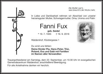 Traueranzeige von Fanni Fux von Frankenpost