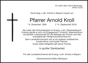 Traueranzeige von Arnold Kroll von Neue Presse Coburg