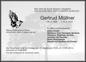 Traueranzeige von Gertrud Müllner von Frankenpost