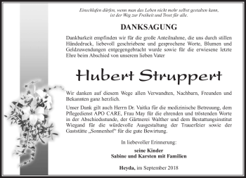 Traueranzeige von Hubert Struppert von Südthüringer Presse