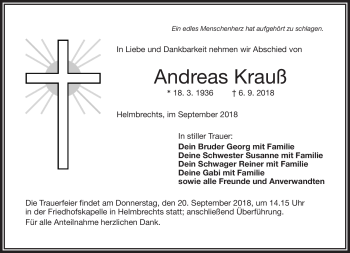 Traueranzeige von Andreas Krauss von Frankenpost