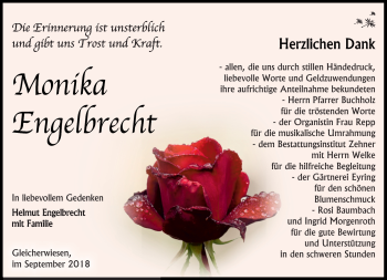 Traueranzeige von Monika Engelbrecht von Südthüringer Presse