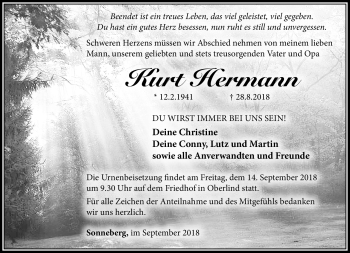 Traueranzeige von Kurt Hermann von Südthüringer Presse