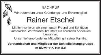 Traueranzeige von Rainer Etschel von Frankenpost