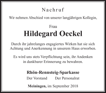 Traueranzeige von Hildegard Oeckel von Südthüringer Presse