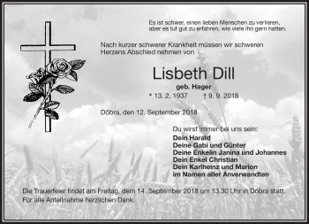 Traueranzeige von Lisbeth Dill von Frankenpost