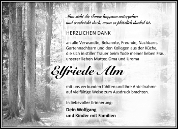 Traueranzeige von Elfriede Alm von Südthüringer Presse